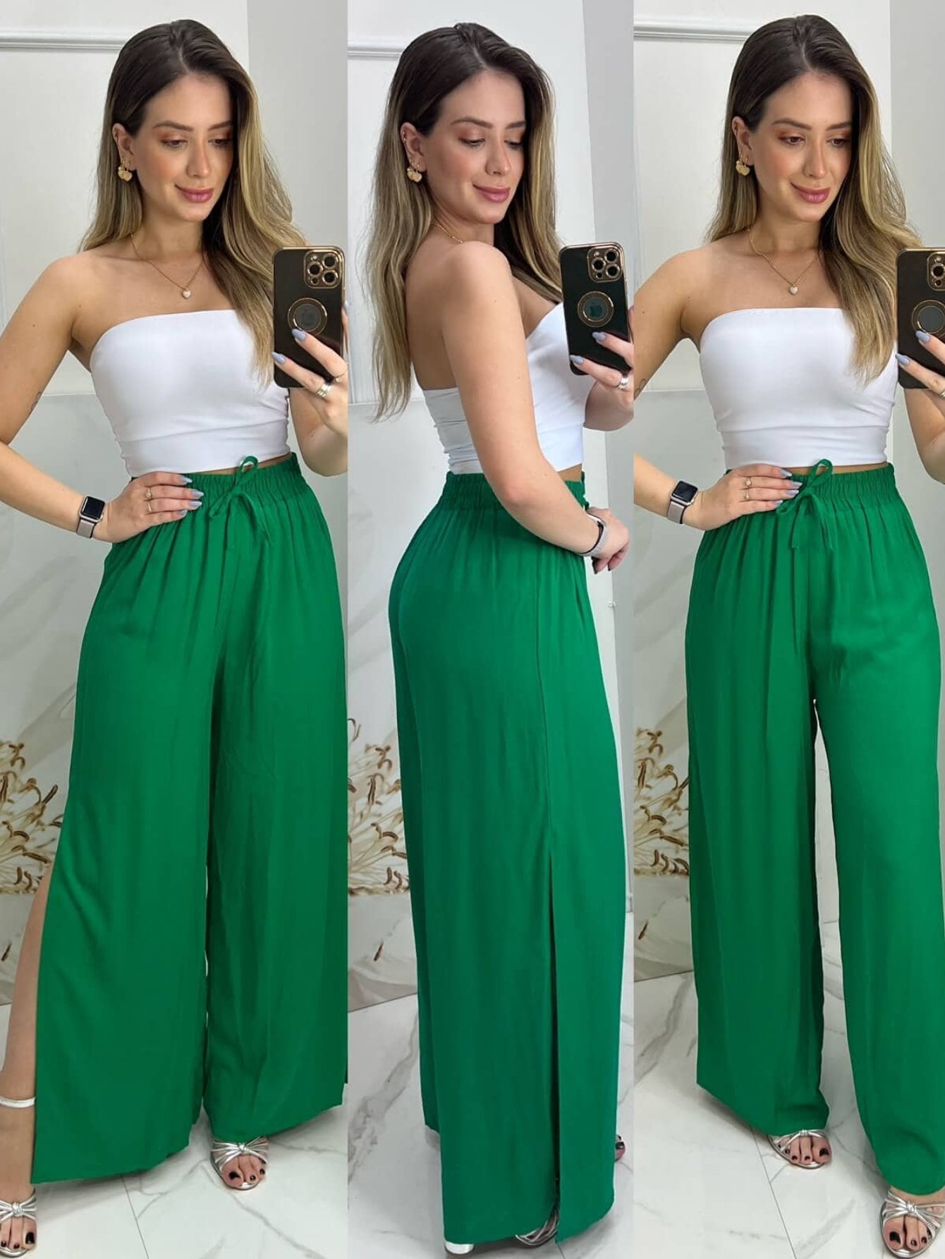 Calça Feminina Pantalona com forro com fenda - Tanzille