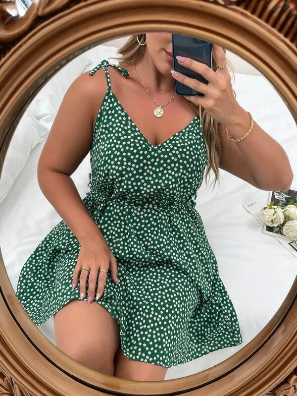 Vestido Feminino Plus Size Soltinho Florzinha com Cinto Vogue - Tanzille