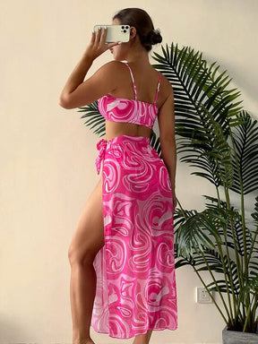 Conjunto Feminino Biquini e Saia Saída de Praia Estampa Redemoinho Couture - Tanzille