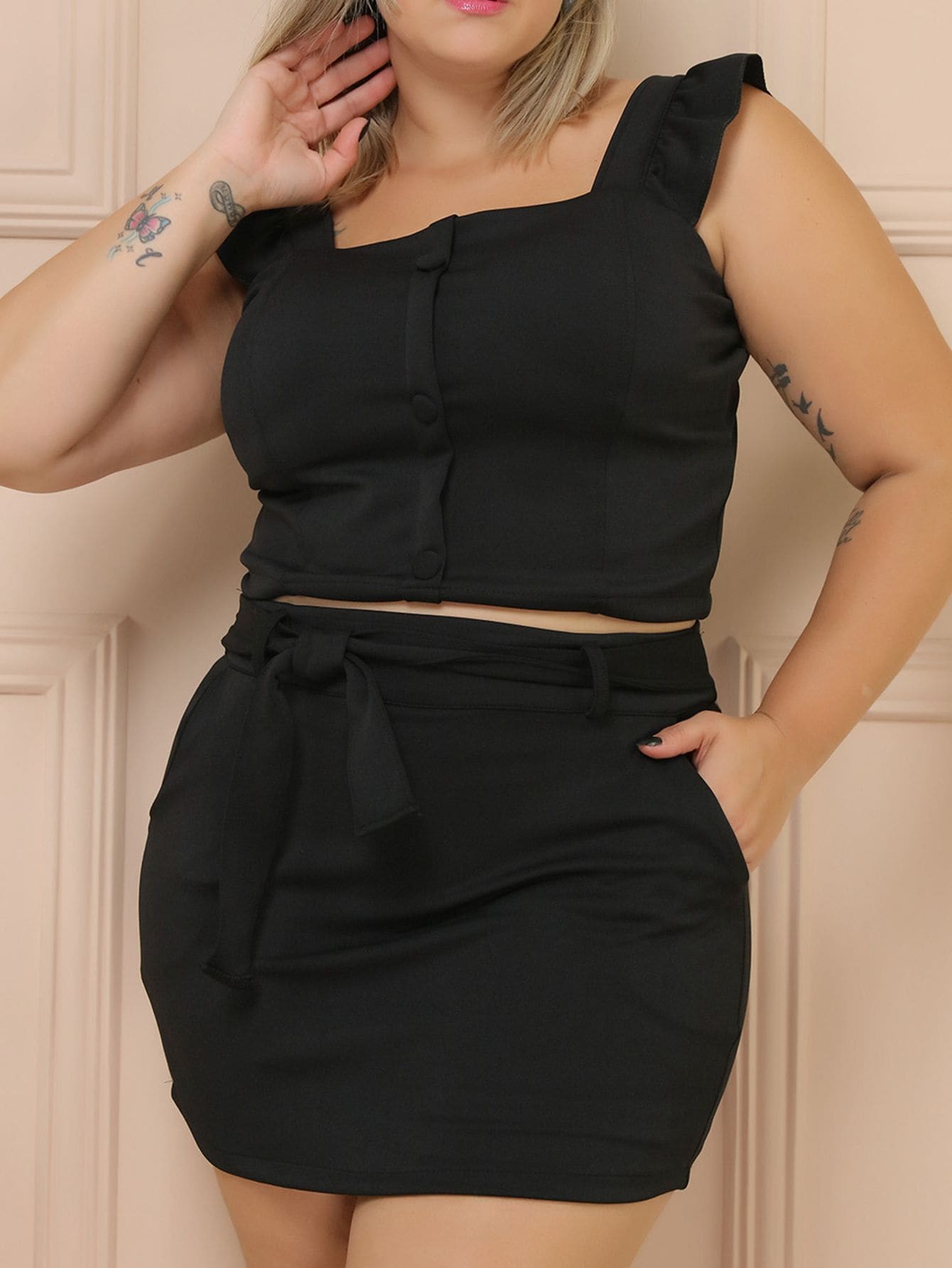 Conjunto Feminino Cropped e Short Saia Plus Size Chérie - Tanzille