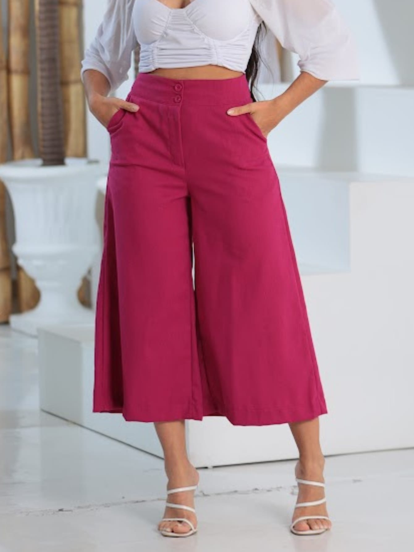 Calça Feminina Pantalona em Linho Middy - Tanzille