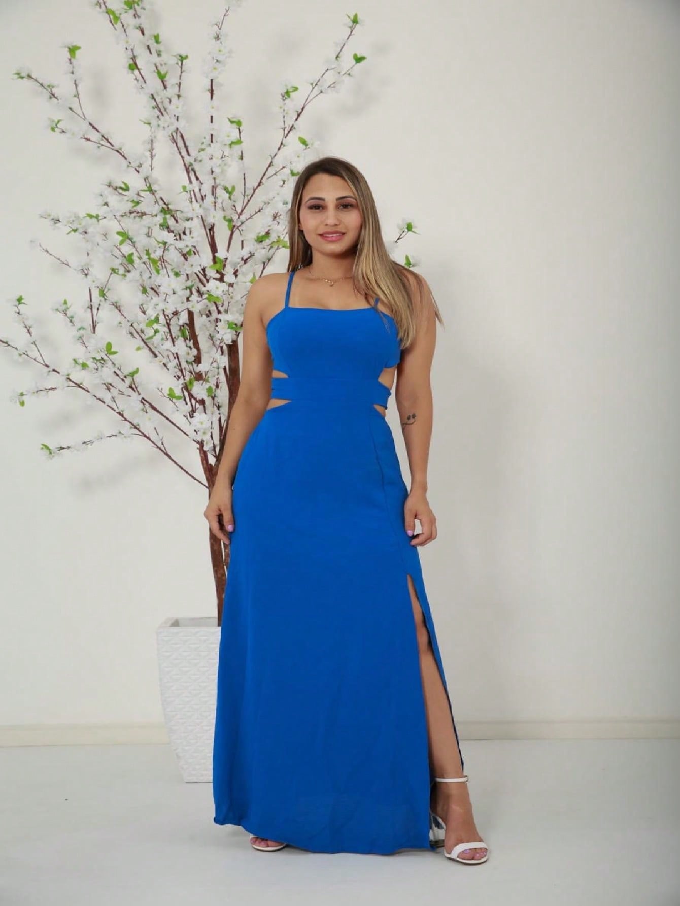 Vestido Feminino longa com Fenda de Alça - Tanzille