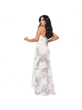 Vestido Feminino Longa Arrastão de Renda Branco - Tanzille