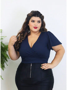 Cropped Manga Flare Canelado Moda Plus Size - Tanzille