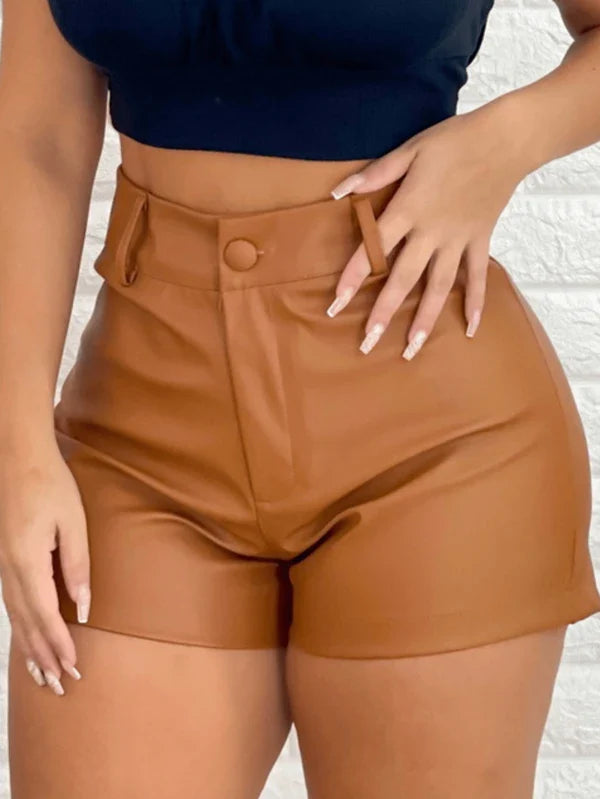 Short Feminino de Couro com Cintura Alta - Tanzille