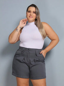 Short Feminino Alfaiataria Plus Size Élegance - Tanzille