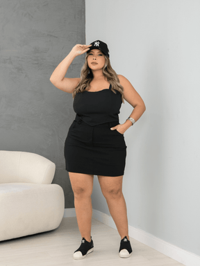 Conjunto Feminino Plus Size Cropped com Bojo e Saia Short Vogue - Tanzille